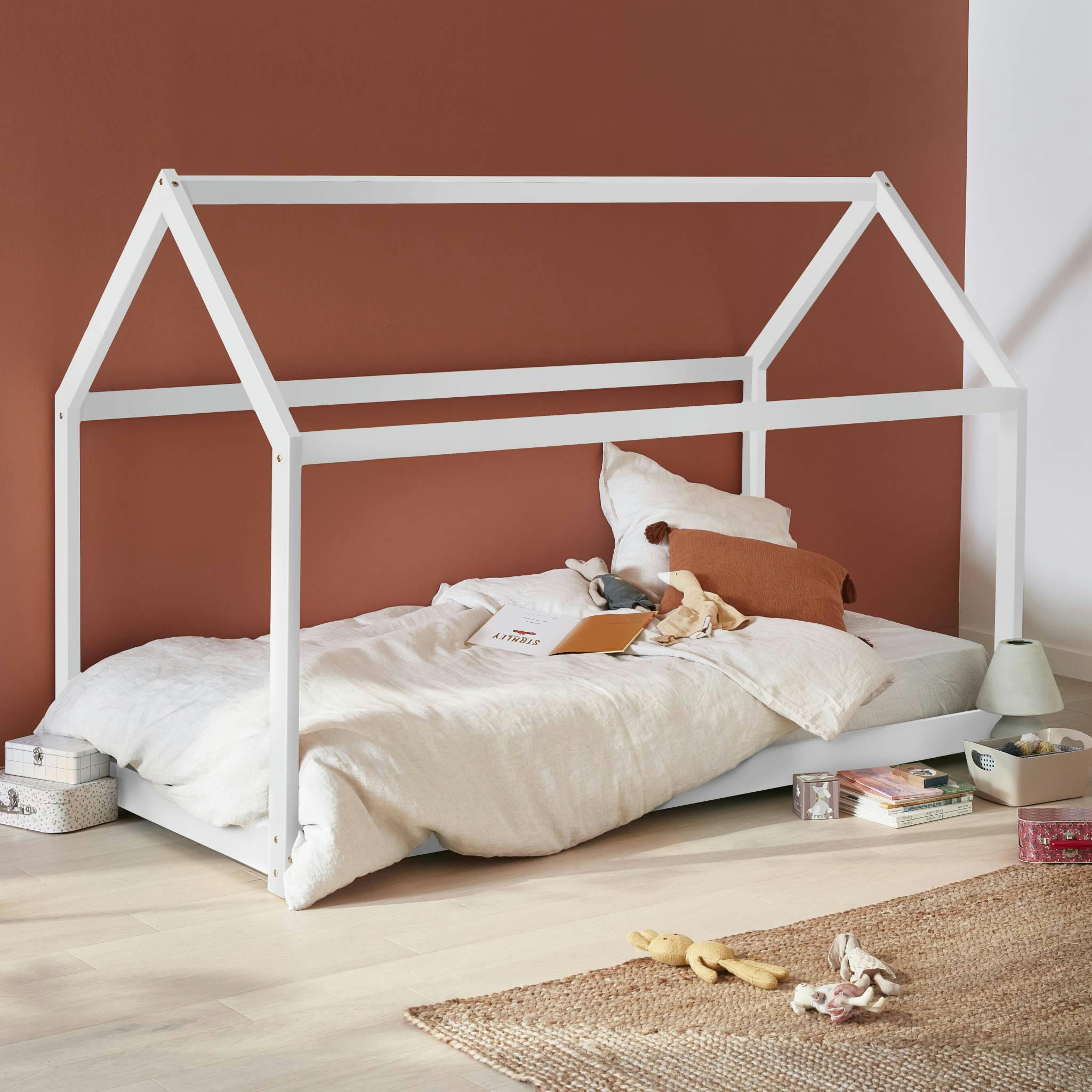 TOBIAS - Lit enfant cabane bois massif en pin naturel blanc
