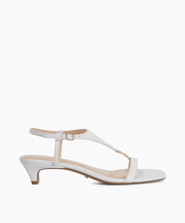 Monacos White - Leather Kitten Heel T-Bar Sandals