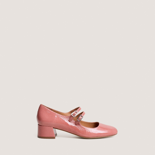 Babies à doubles bridesen vernis plissé vieux rose | DUNY