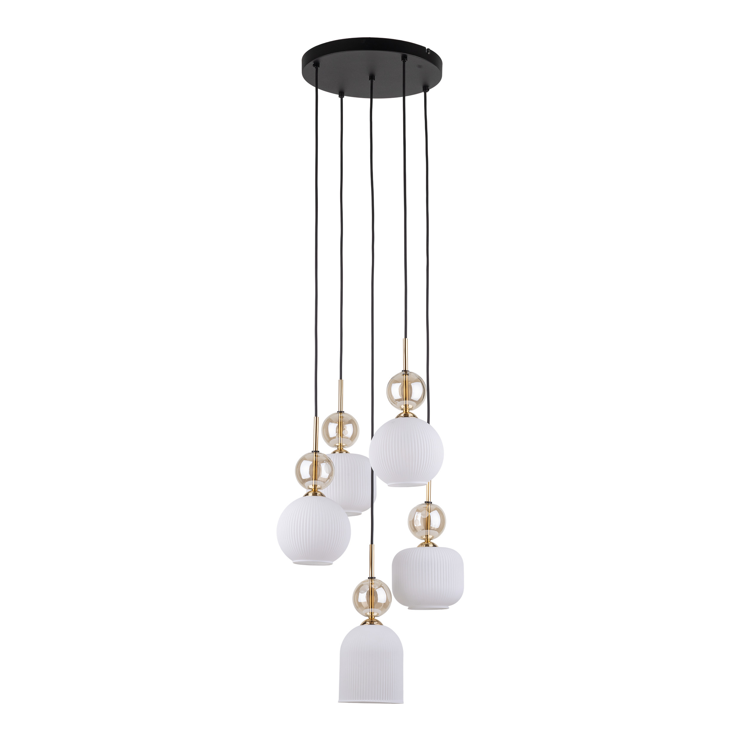 Lampa Wisząca Na Kole Tk Lighting Sophia Koniakowe Kulki Białe Ryflowane