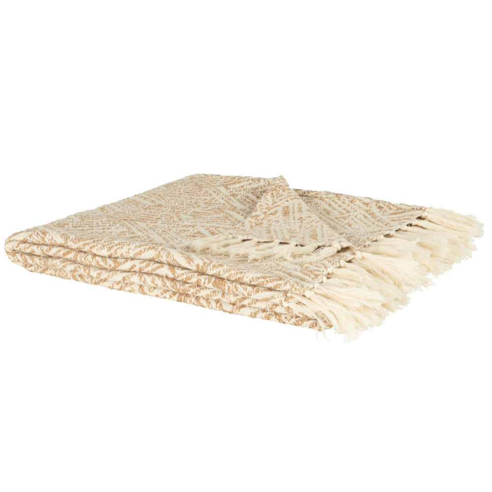 GENEVE - Plaid en coton et acrylique écru et beige 130x170