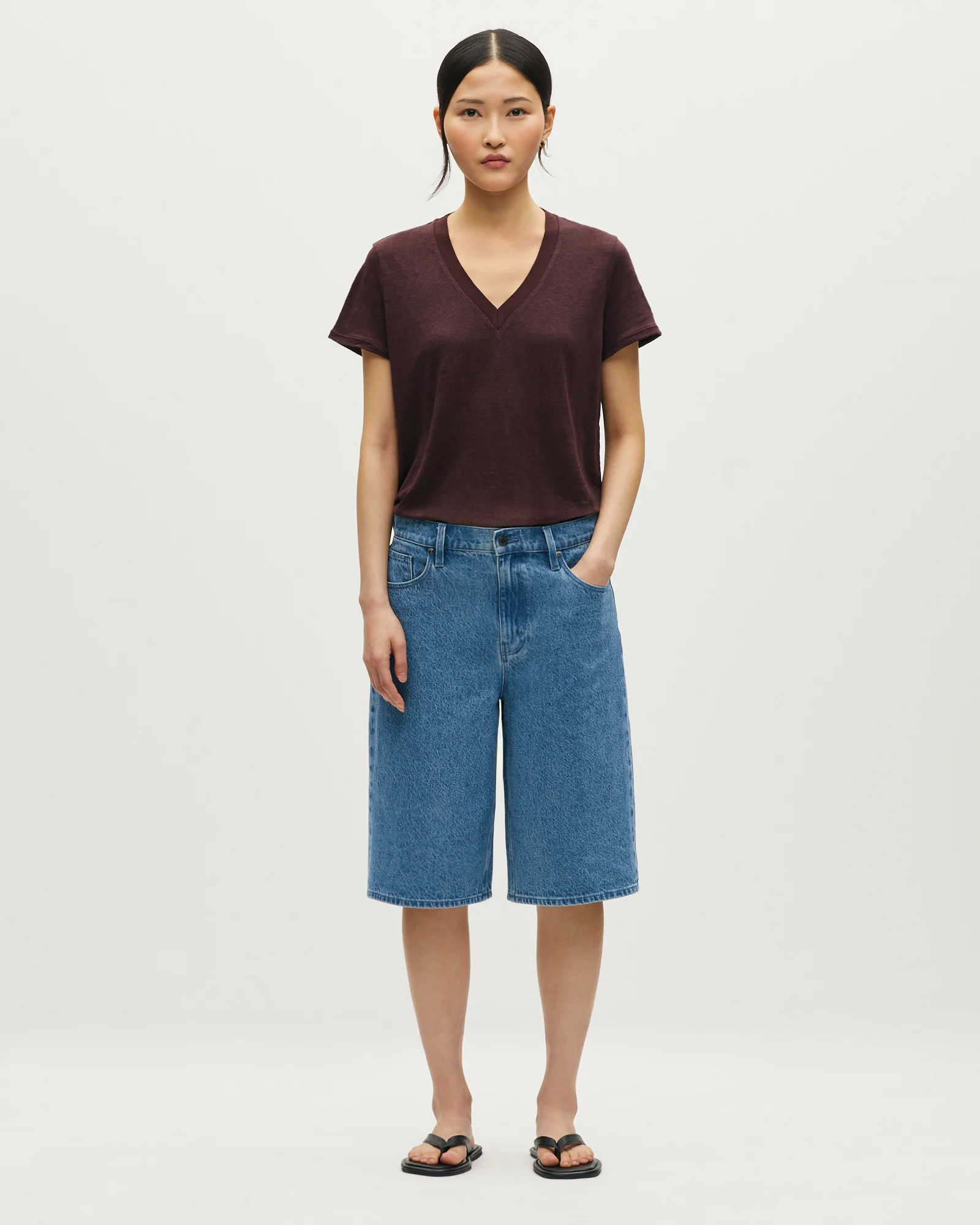 T-shirt col V en lin SARAH