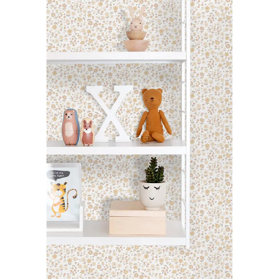 ESTAhome behang bloemetjes beige - 53 cm x 10.05 m