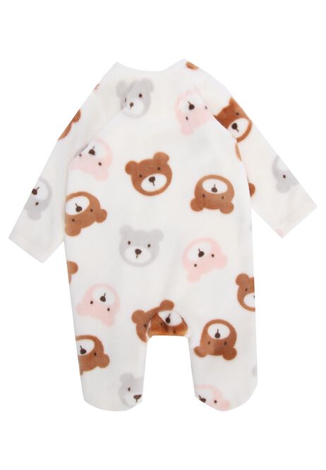 Baby Girls White Fleece Teddy Bear Sleepsuit