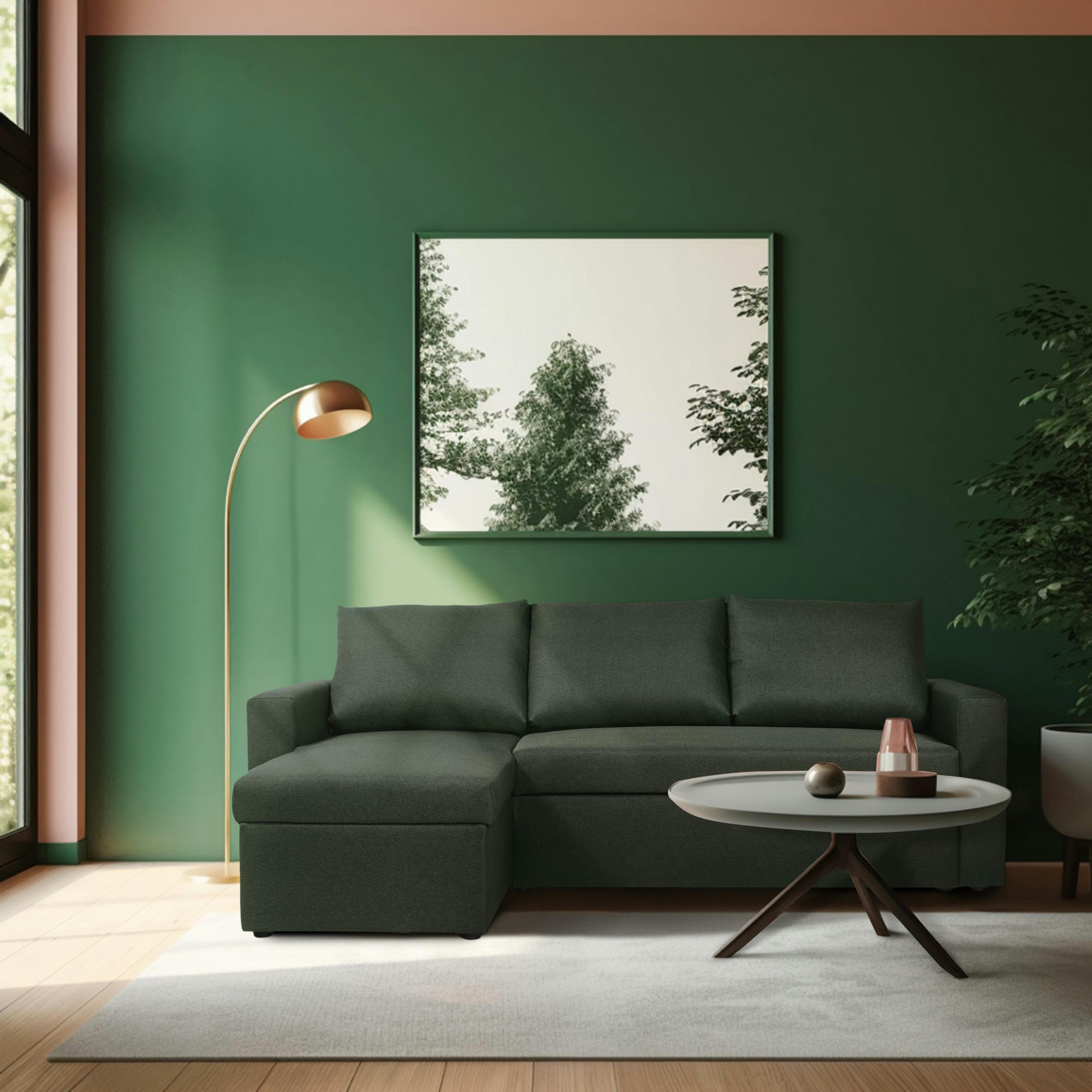 ALEDO - Canapé d'angle réversible convertible 4 places en tissu vert