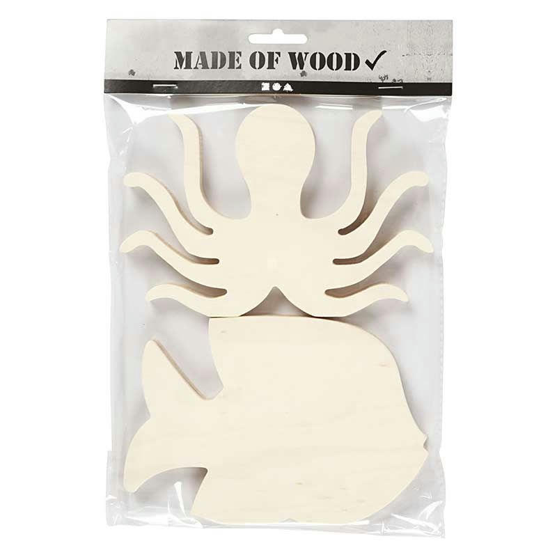 MER - Pieuvre et poisson en bois à décorer 16x11cm