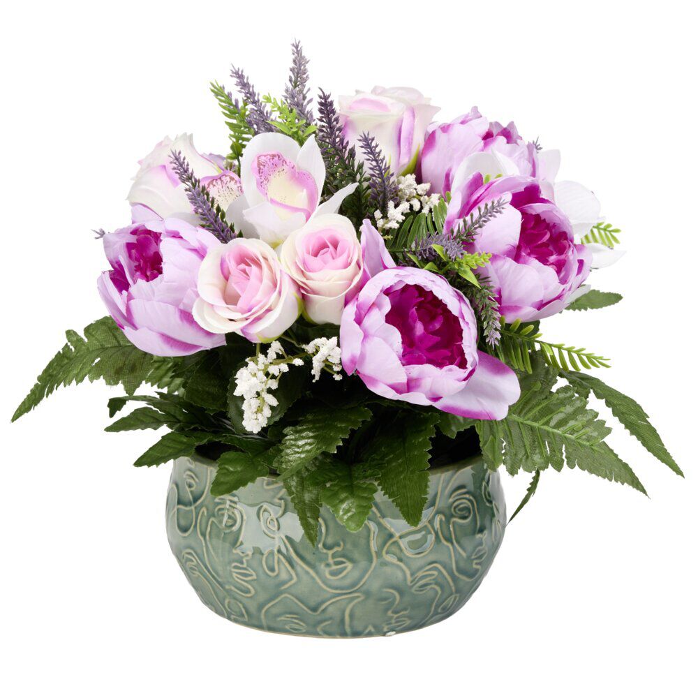 Vasque céramique pivoines orchidées roses bruyère Ø42xH38cm (3 modèles)