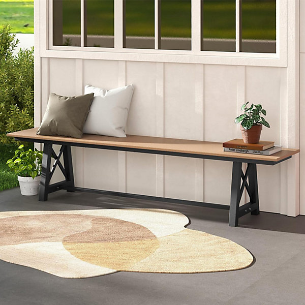 Banc de Jardin Extérieur 183 cm Banc de Patio sans Dossier en HDPE pour 3-4 Personnes