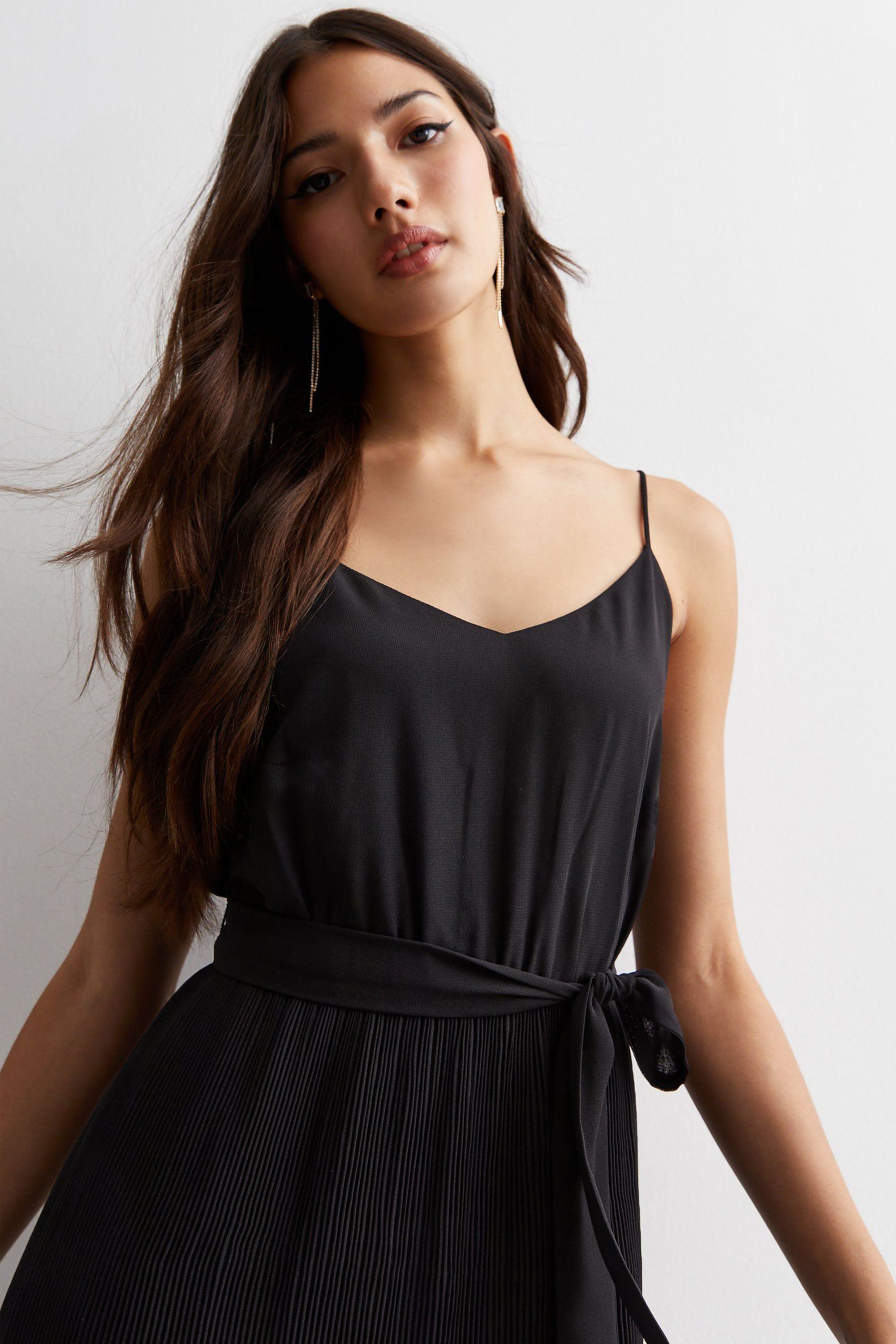 Gini London Black Cami Top Pleated Midi Dress