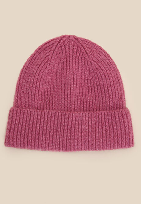 Womens Pink Ribbed Knit Beanie Hat