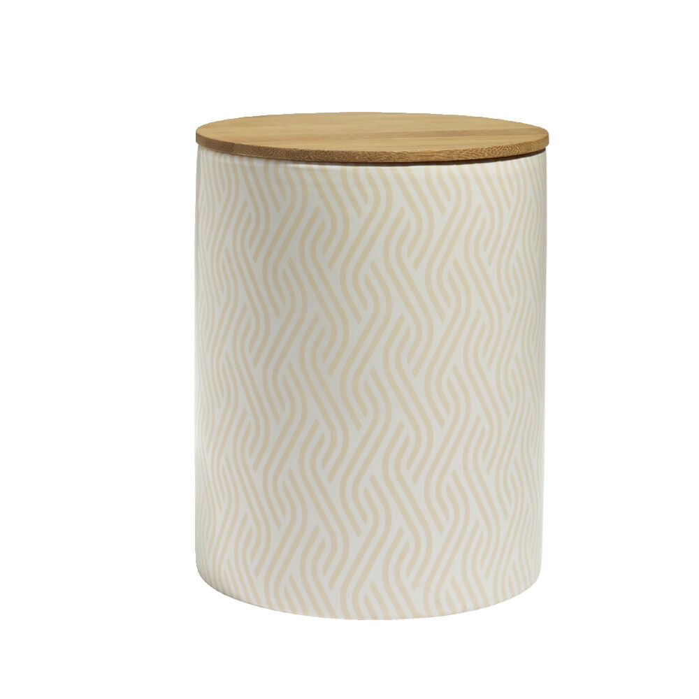Pot de conservation 2,1L grès et couvercle bambou Ø14,2xH17,7cm