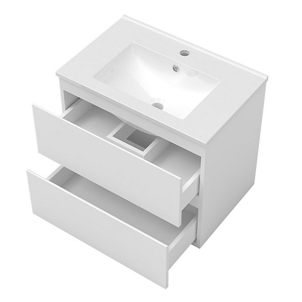 Ensemble meuble de salle de bains 80cm, simple vasque et colonne et LED miroir,blanc