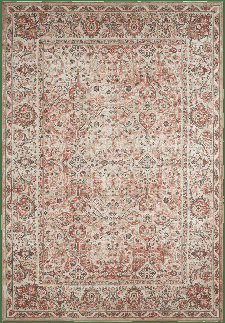 CARRY - Tapis vintage motif fleuris effet usé rose et crème – 160x230