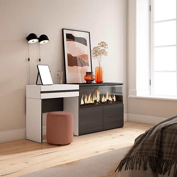 Coiffeuse 177x35x75cm avec tiroir feu led sans chaleur XXL blanc