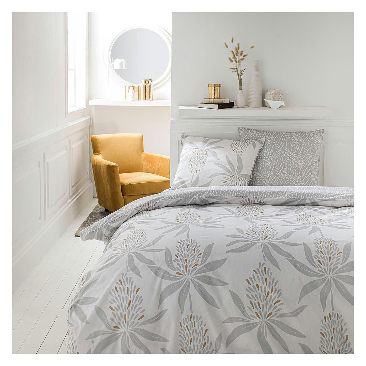 SUNSHINE - Parure de lit 2 personnes imprimé floral en Coton Blanc 240x260 cm