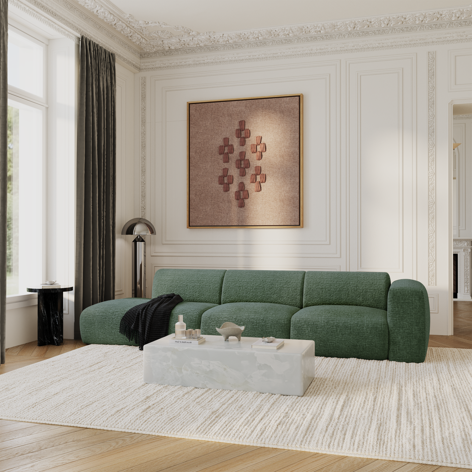 Rechte bank MYRA 5 personen Fluweel met patroon Smaragdgroen