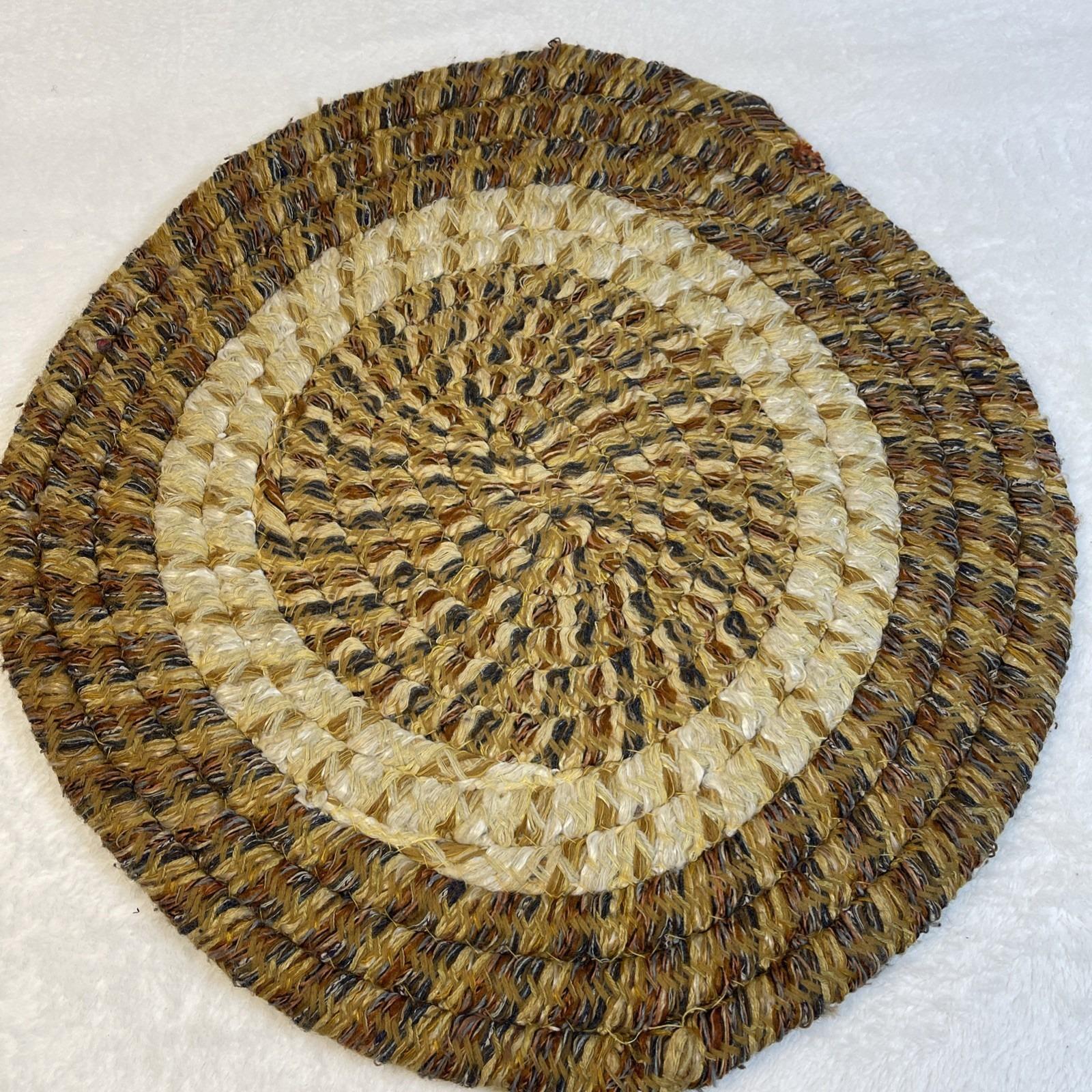 Vintage Rag Weave Round Chair Seat Covers Hot Pads Set of 2 Braided 15