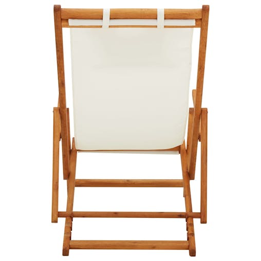 NNEVL Folding Beach Chair Solid Eucalyptus Wood and Fabric Cream