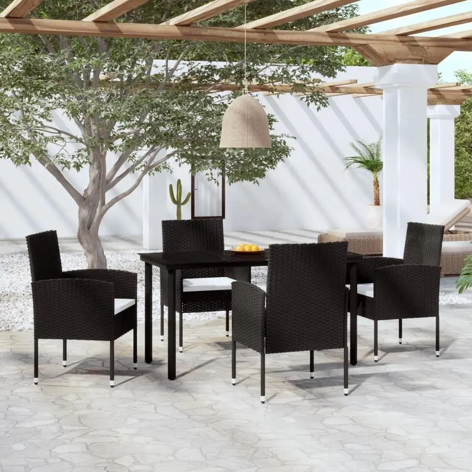 vidaXL - 4-zits Tuinset met wit kussens - Zwart PE rattan en glas - 140x70 cm