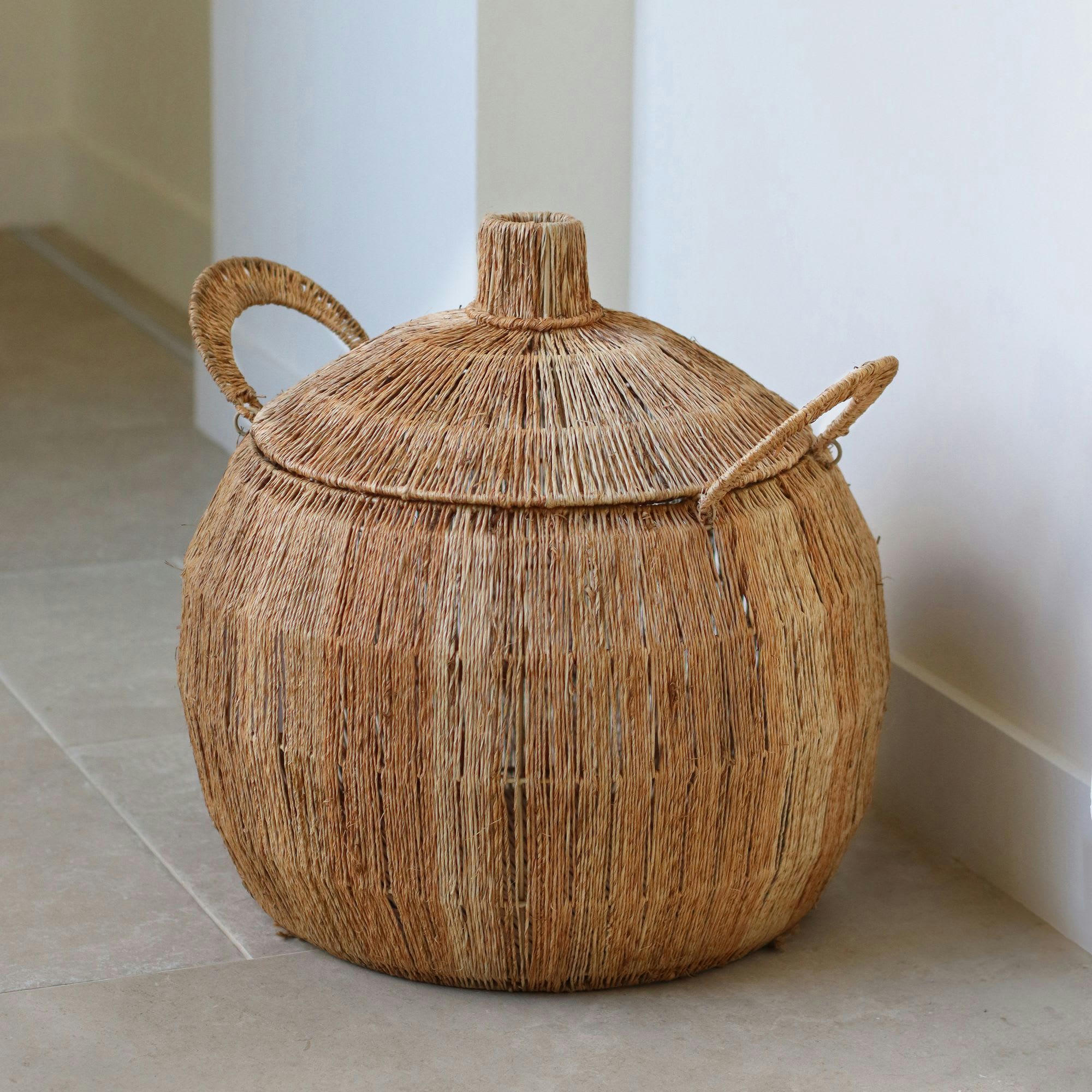 SIBU - Panier en jute avec couvercle et poignées Ø40cm