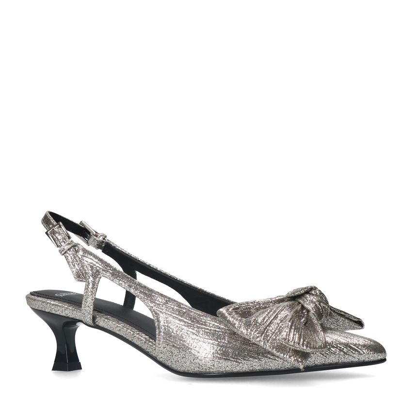 Manfield Zilveren glitter slingbacks met strik