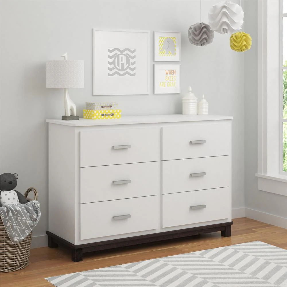 Ameriwood Home Leni White and Coffee House Plank 6-drawer Dresser with Changing Table