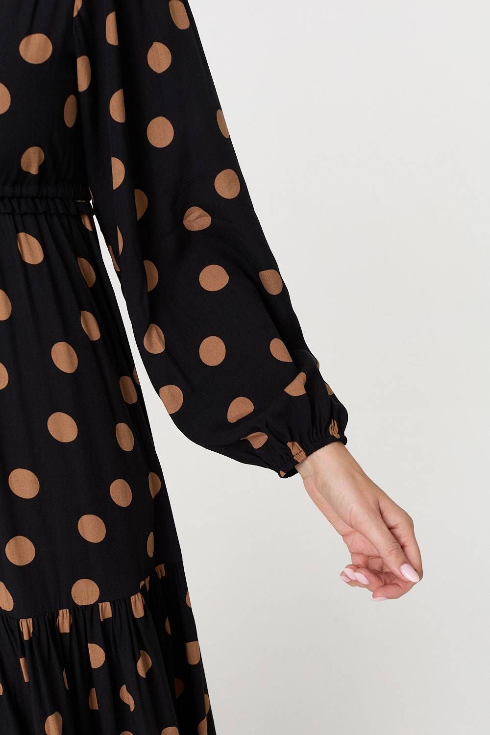 Izabel London Polka Dot Tie Empire Waist Maxi Dress