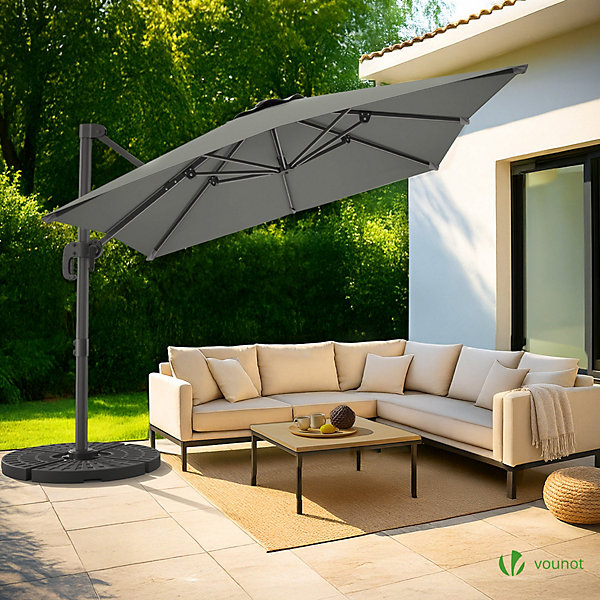 Parasol deporte inclinable Premium carre avec housse protection 3x3m Gris VOUNOT