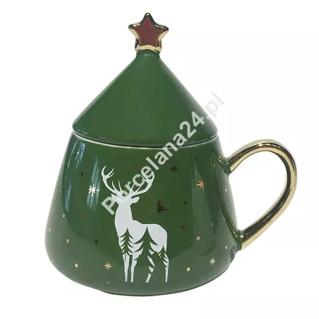 Kubek z pokrywką 0,3 L Altom Design - Choinka Zielona 07.CHR.2073