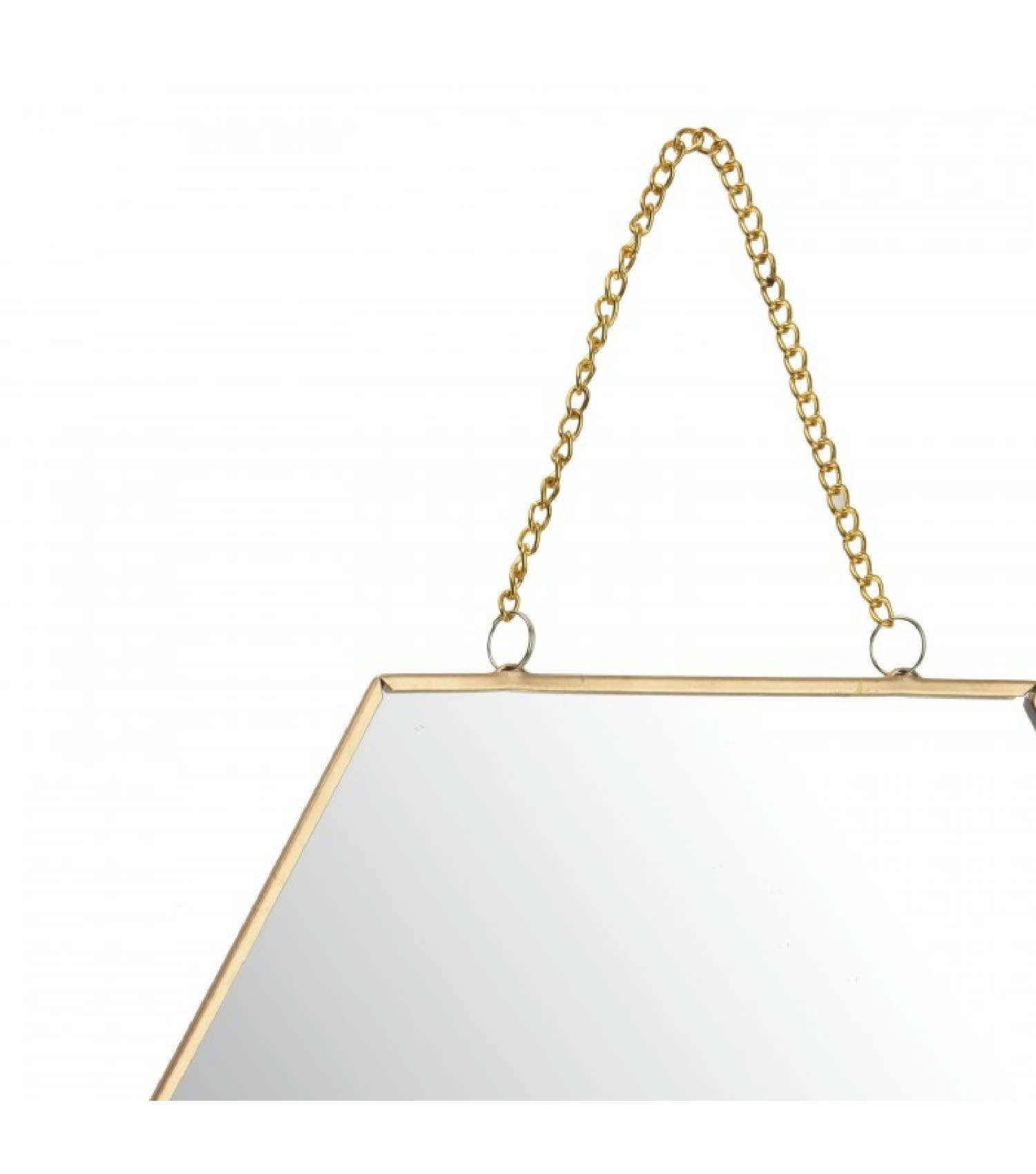 ALVÉOLE - Miroir doré suspendu avec chaînette 30x26