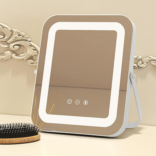 Miroir de Maquillage Rectangulaire 3 Couleurs et Luminosités réglables avec Support en Métal Contrôle Tactile