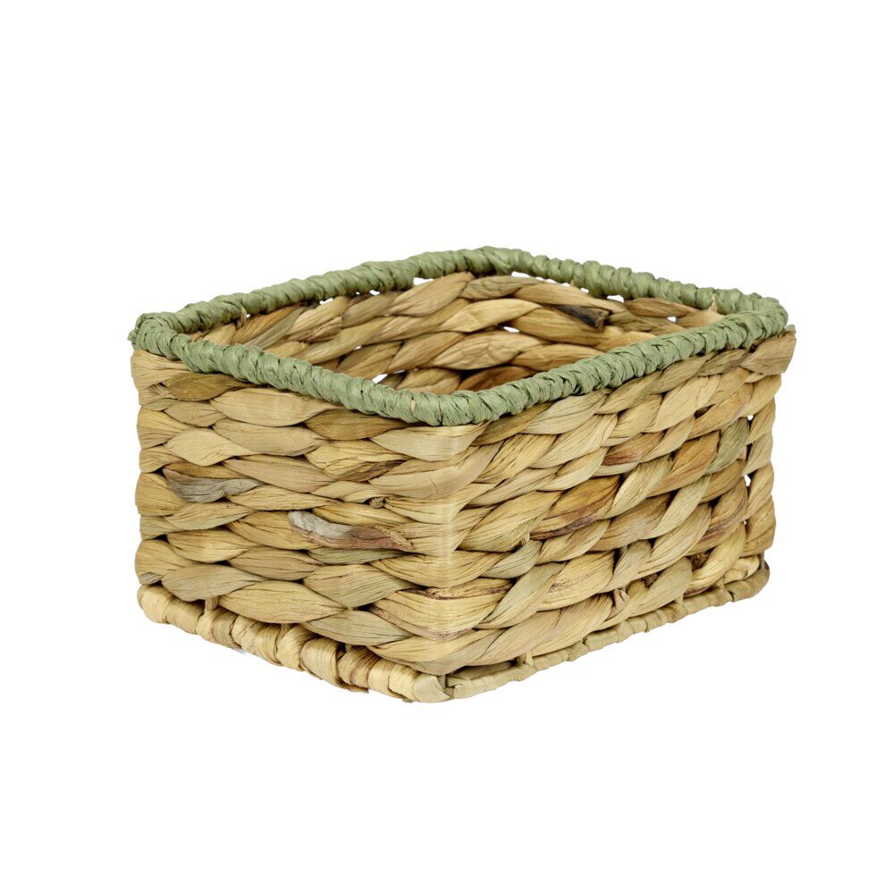 Panière rectangulaire jacinthe tressée naturel avec bord vert 19x14xH10cm