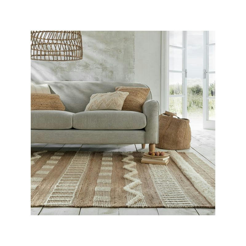 MEDINA - Tapis en jute à reliefs crème et beige 120 x 170