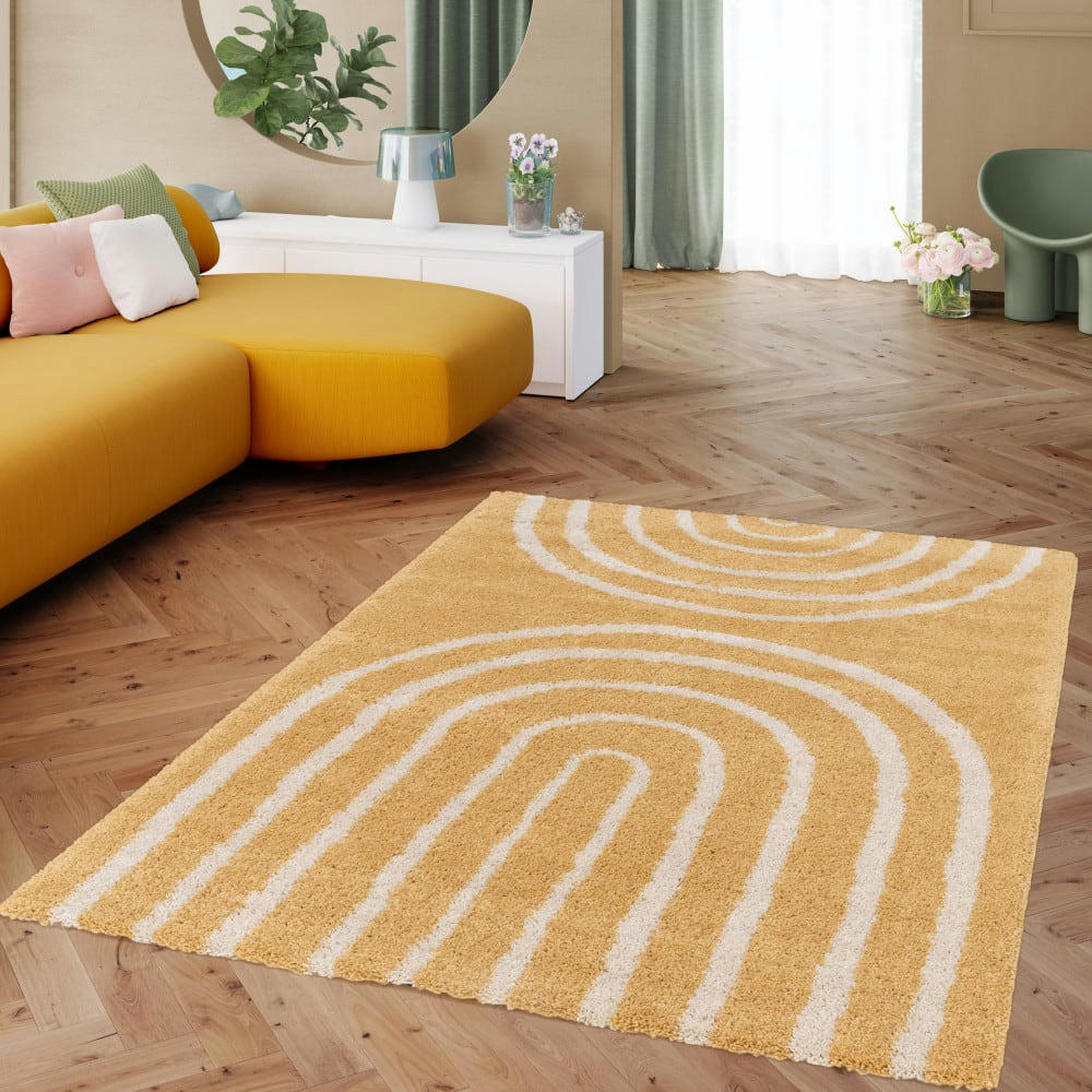 VICTORIA III - Tapis contemporain à motif géométrique jaune moutarde 160x230 cm