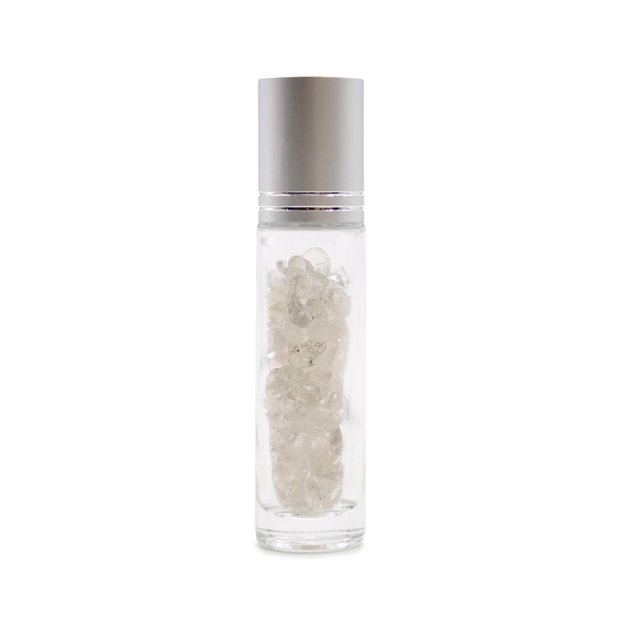KDMD Gemstone Essential Oil Roller Bottle - Rock Quartz - Silver Cap
