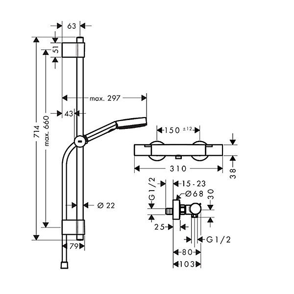 Ensemble de douche chromé Hansgrohe Pulsify Select S