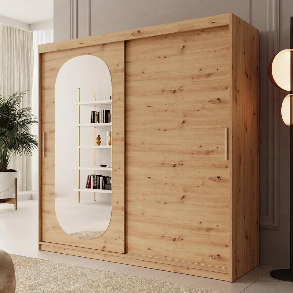 Meubella - Kledingkast Bodhi - Eiken - 200 cm - Met spiegel