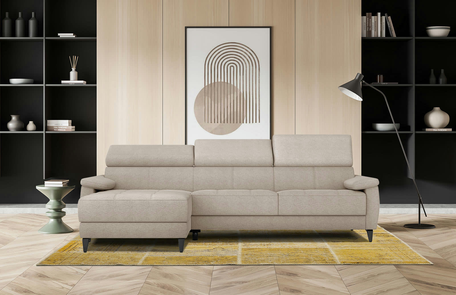 TAUNUS - Canapé d'angle gauche 4 places beige