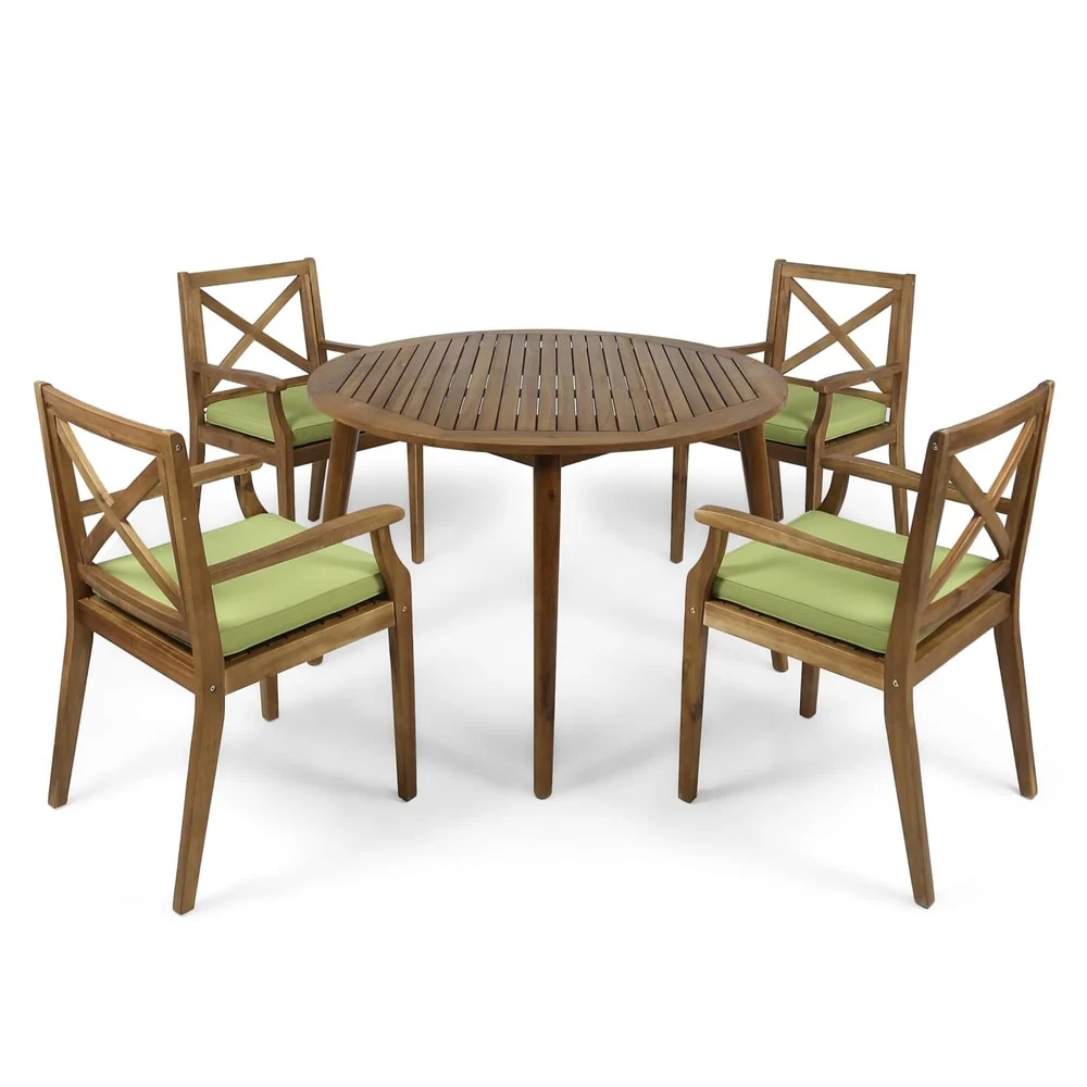 Pines Outdoor 5 Piece Acacia Wood Dining Set with Cushions by Christopher Knight Home