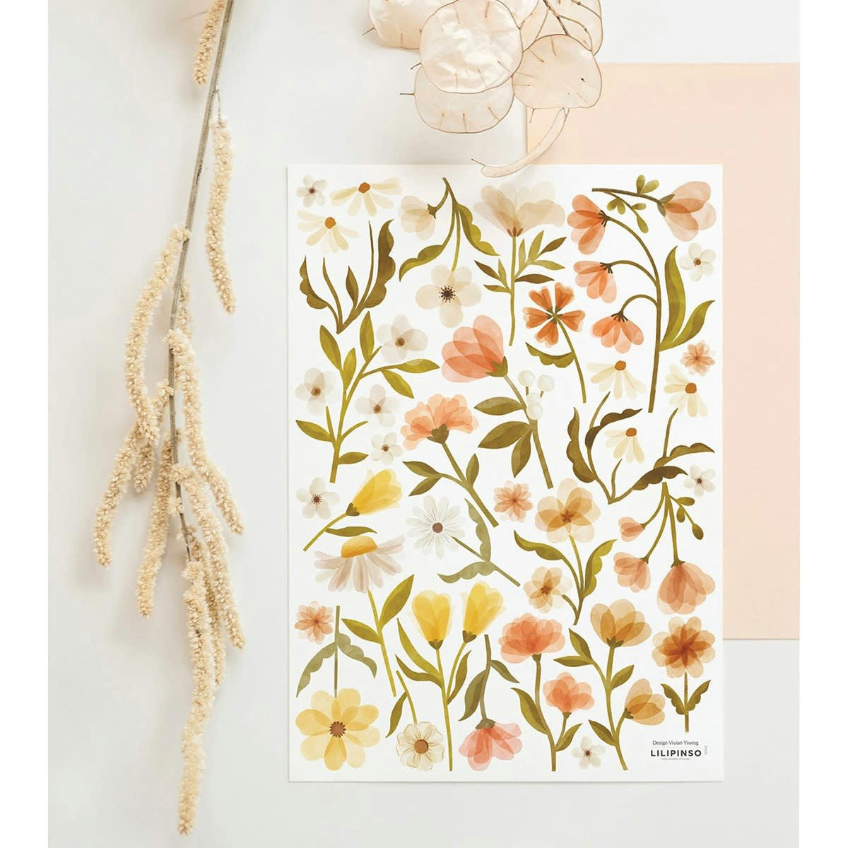 FELIDAE - Stickers muraux fleurs vintage en vinyle mat multicolore