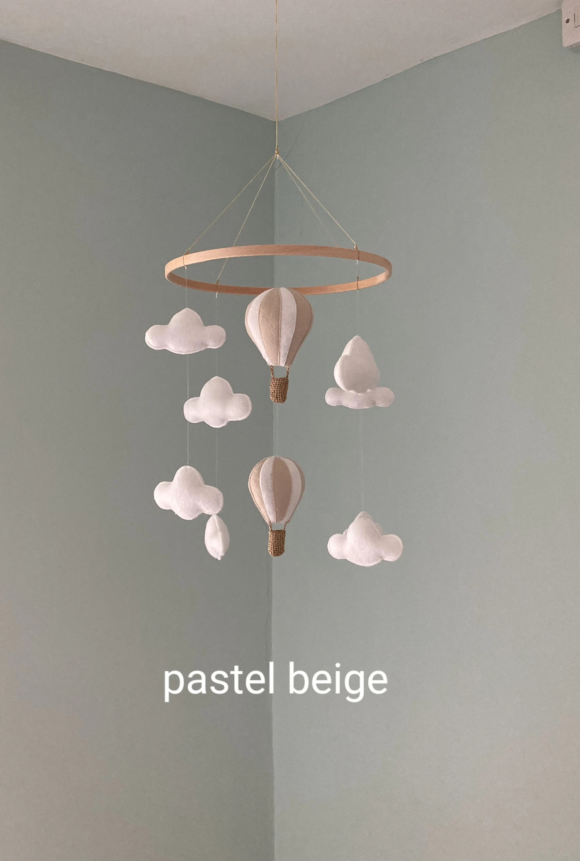 Hot Air Balloon Nursery Mobile Hanger Pastel Green White Clouds Hanging Decoration