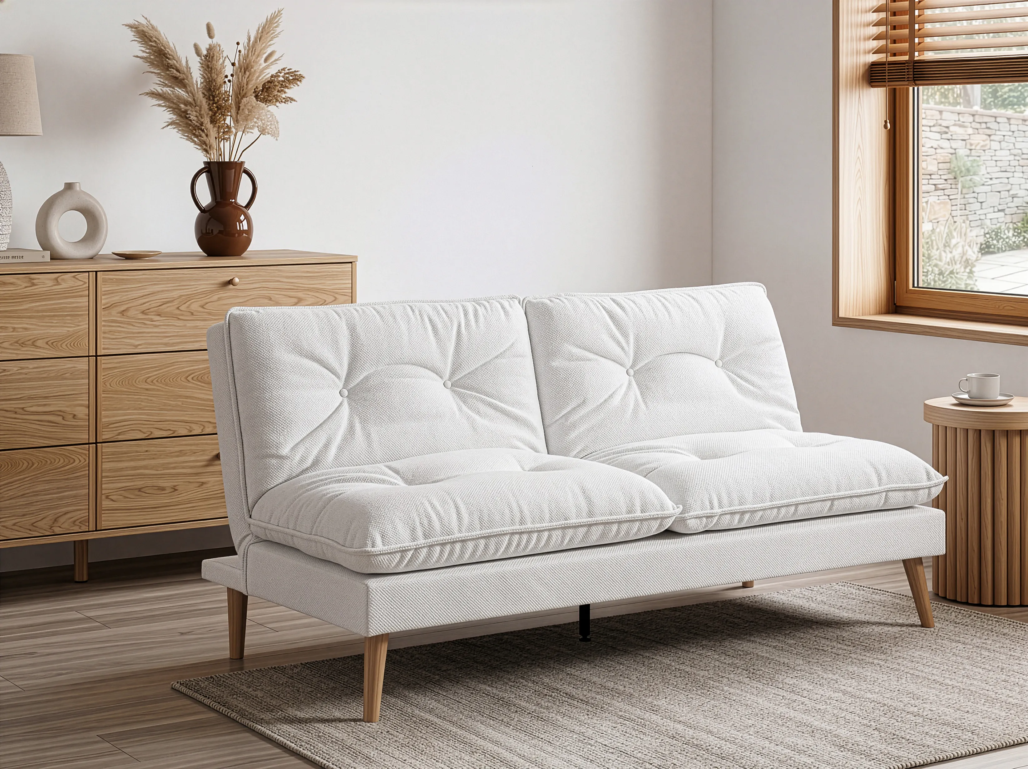 Sofa Bed 3 Seater YILA Fabric White