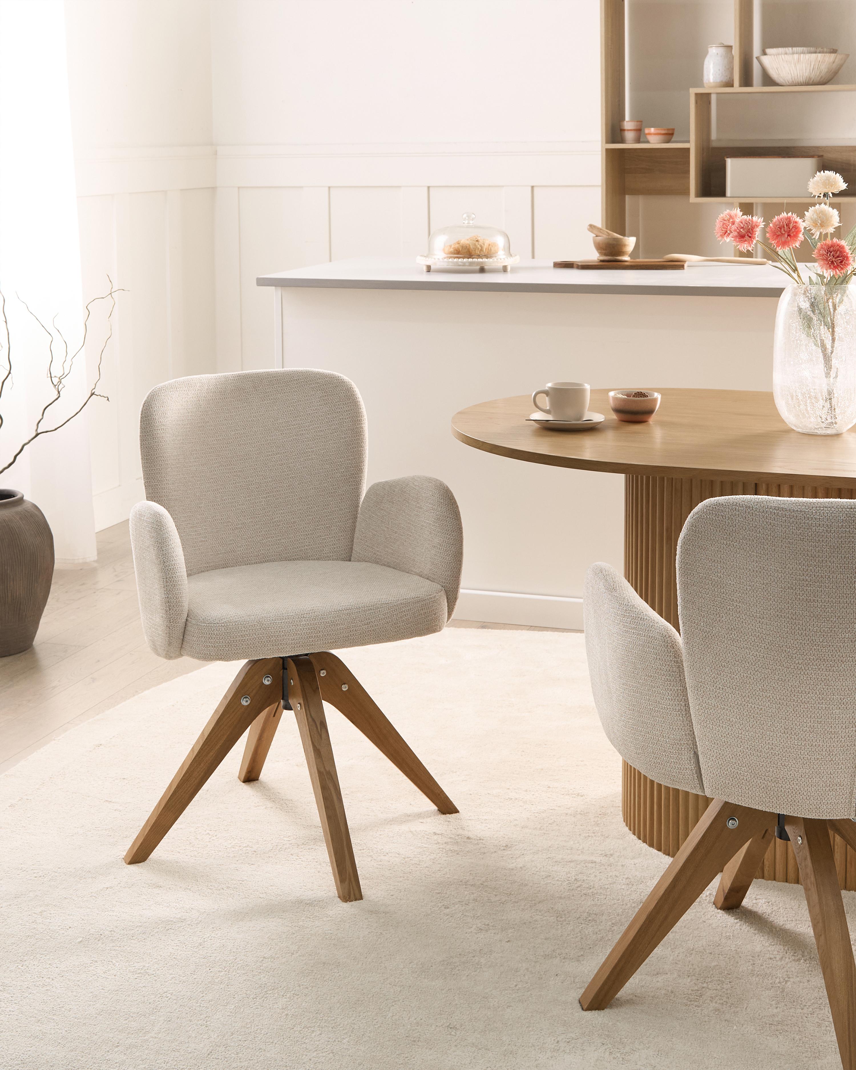 Set of 2 Dining Chairs Swivel JEAN Fabric Light Beige