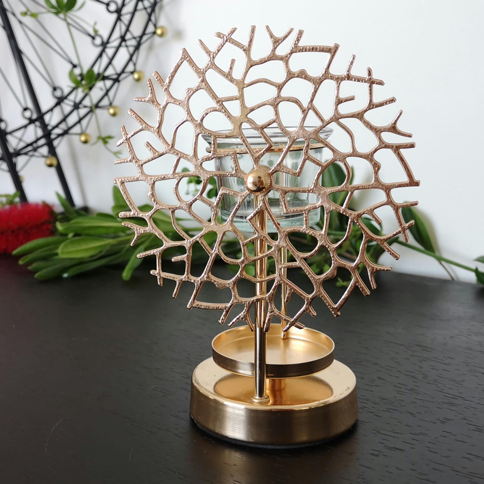 CORAIL - Brûle parfum Inspiration en verre et métal doré en arbre de vie- H18cm