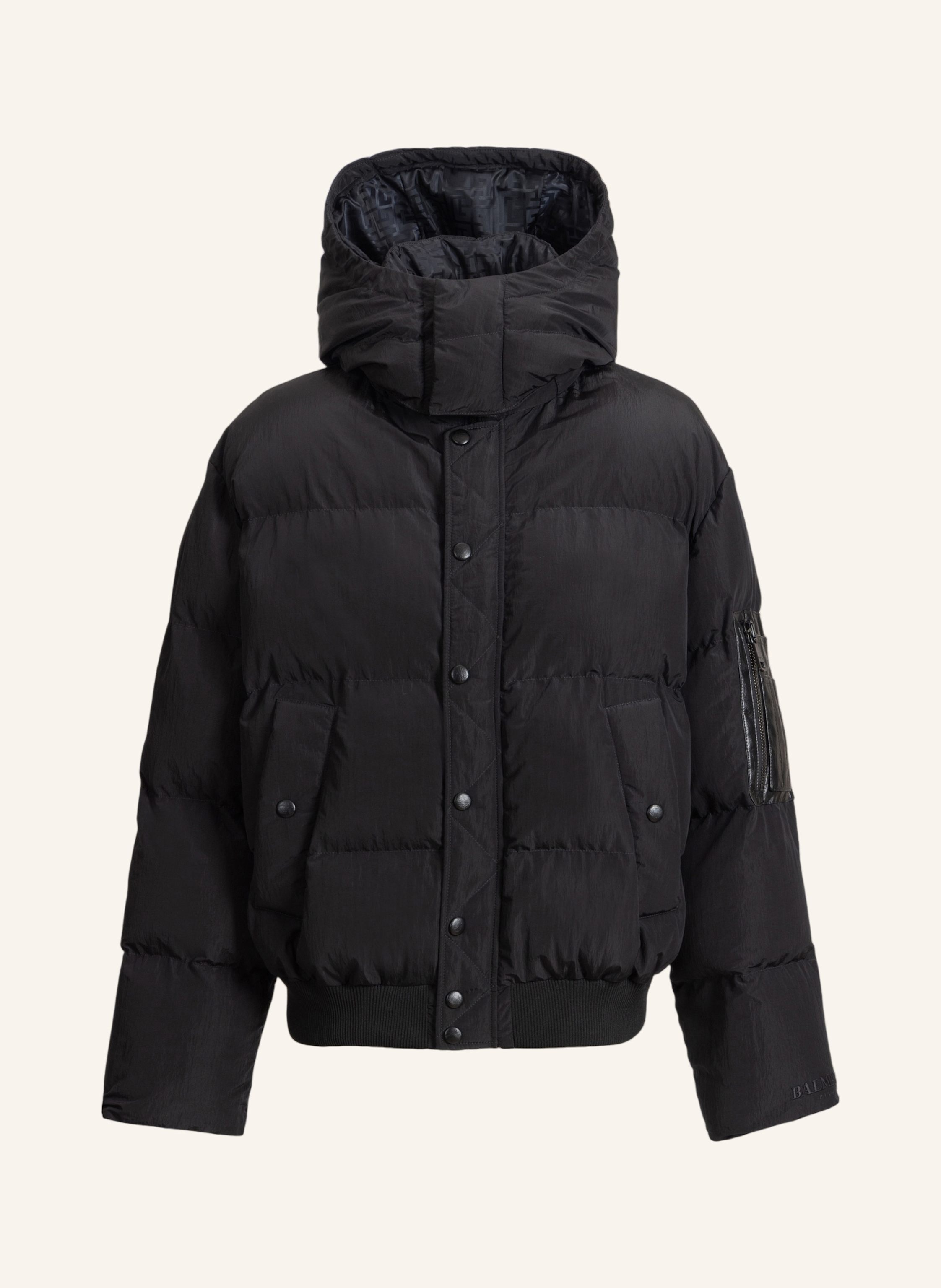 BALMAIN Daunenjacke aus Nylon und Leder