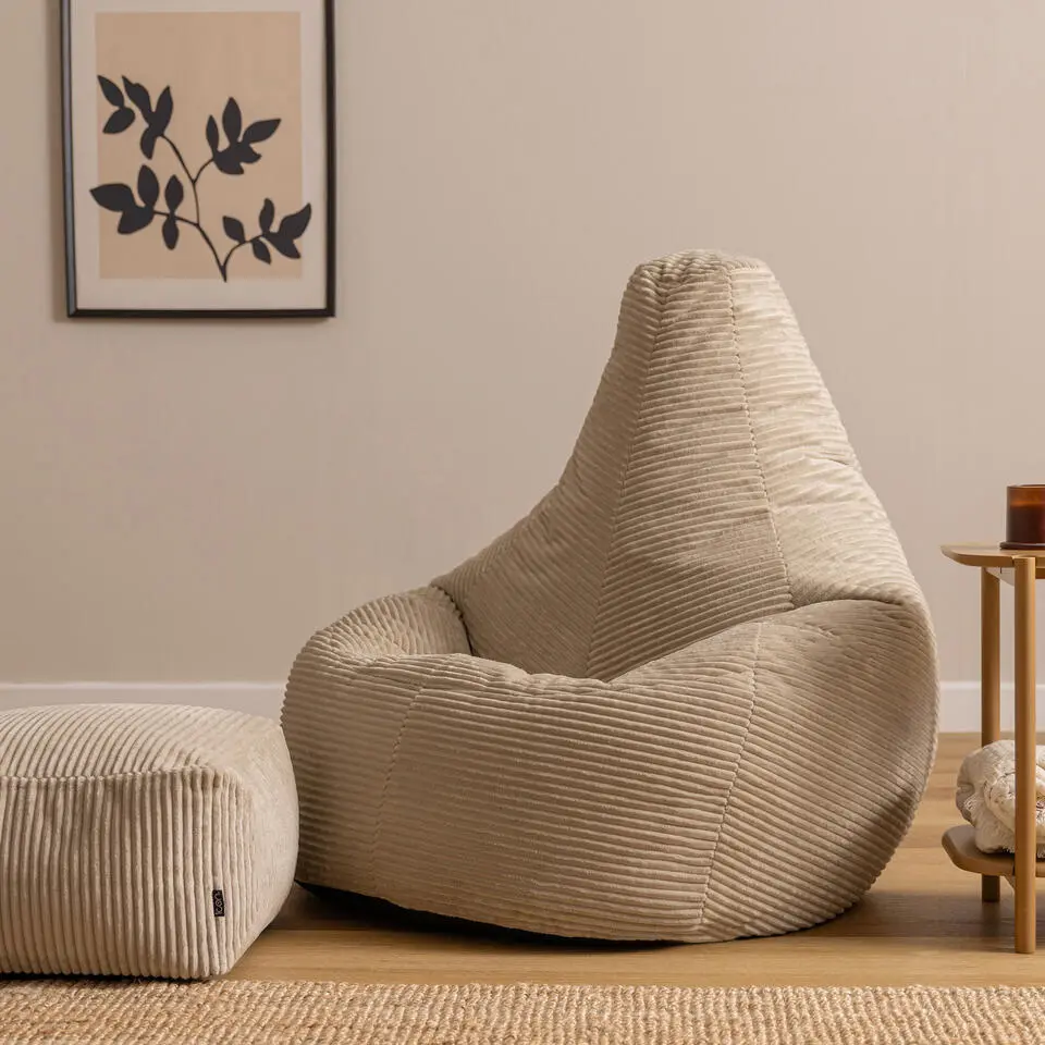 icon - Dalton XL Zitzak Fauteuil met Poef - Gaming - Ribfluweel - Beige