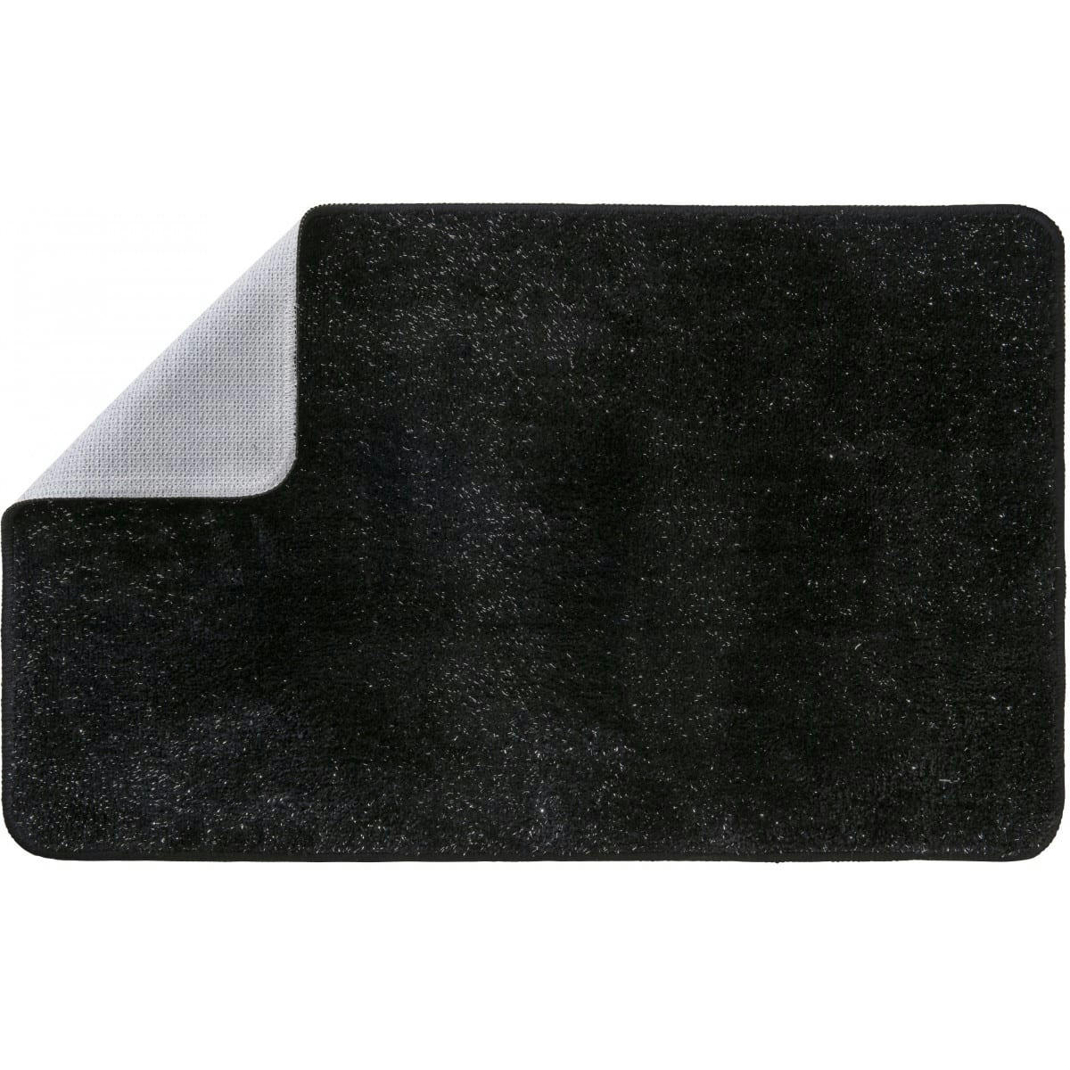 POLYNESIE - Tapis de bain en polyester uni noir avec fils dorés 50x80cm