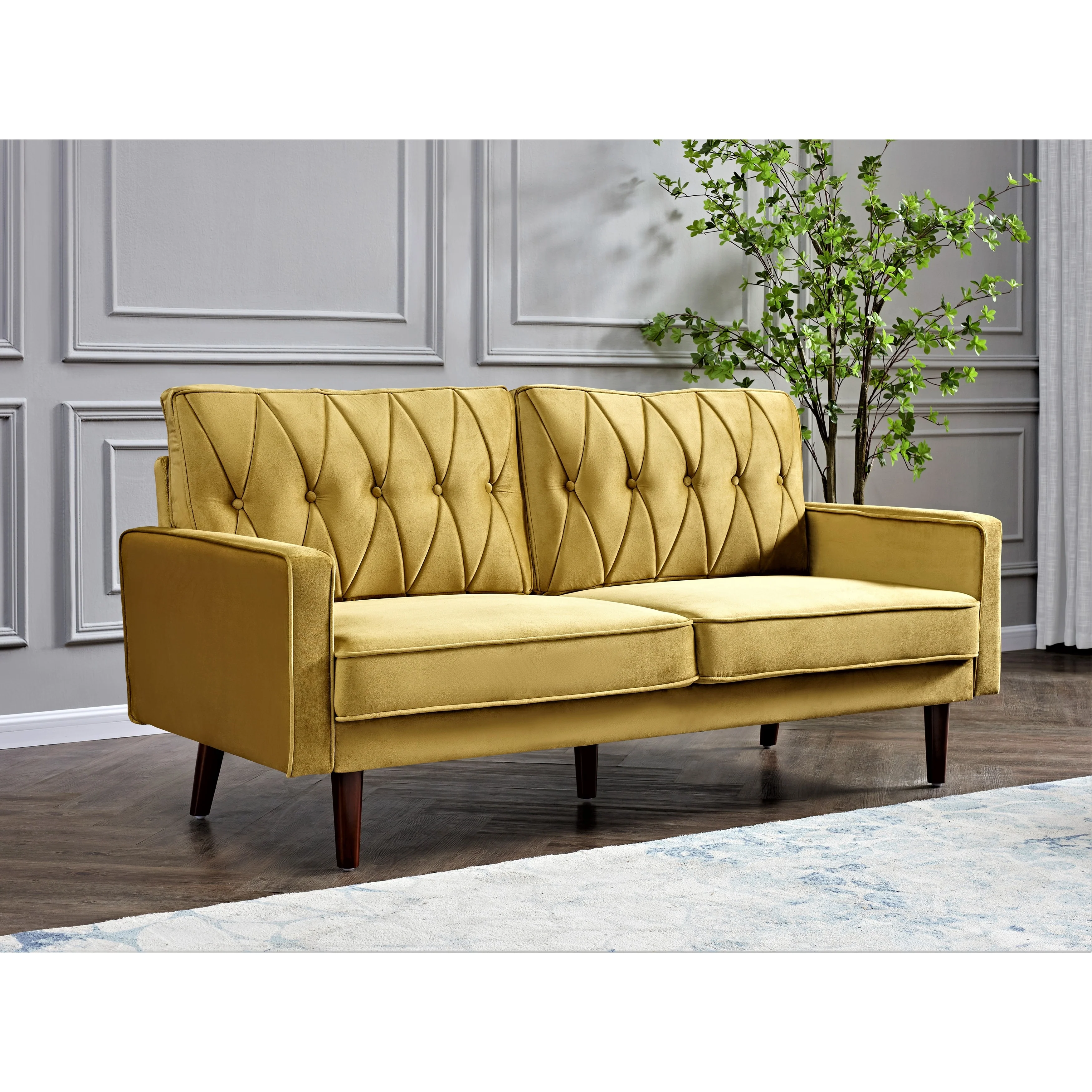 Feemster 69.3 Wide Velvet Tufted Cushion Back Sofa