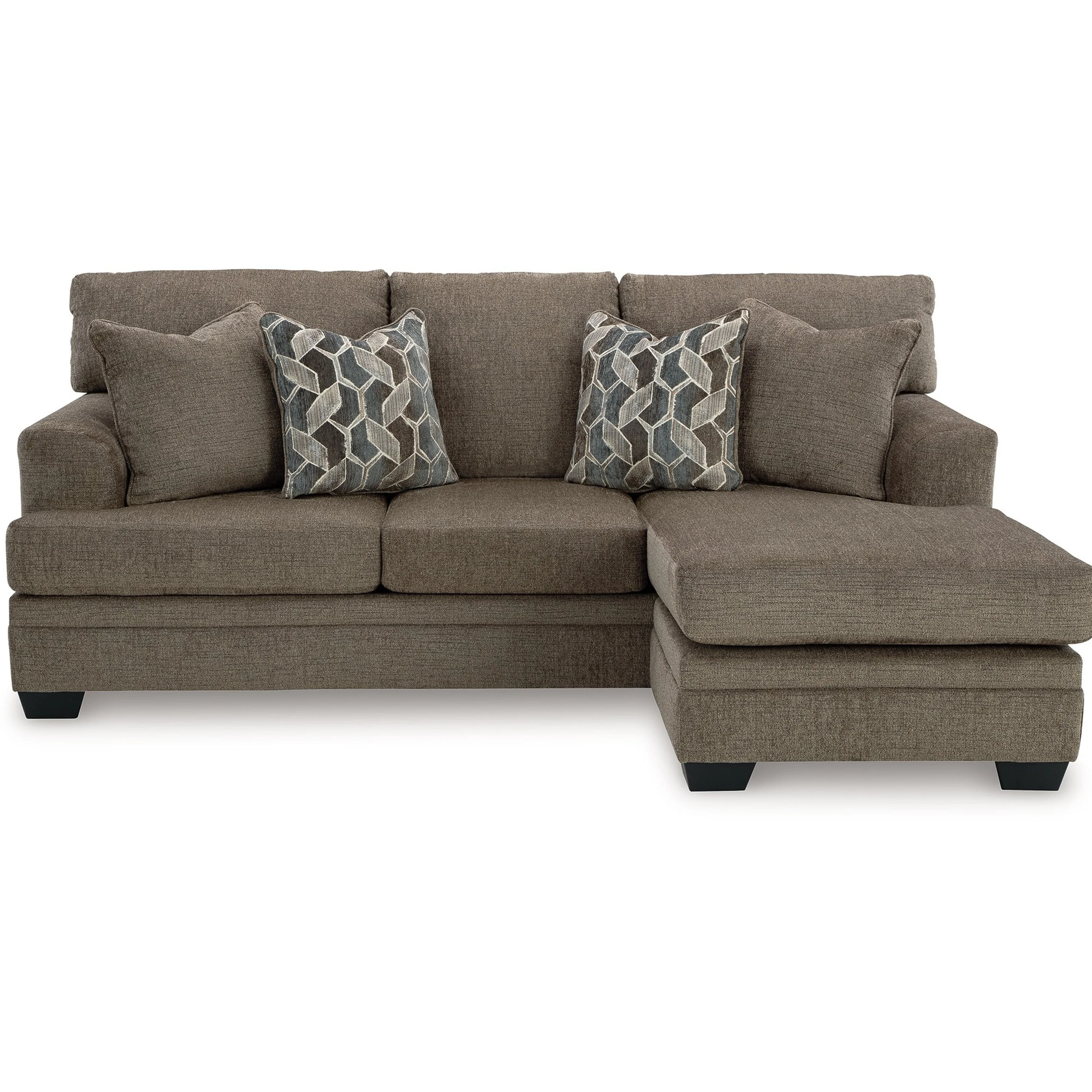 Ead L Sofa Chaise Sectional w Pillows, Nutmeg Brown Polyester 92 Inch