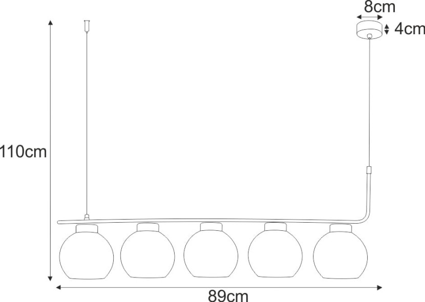 Lampa wisząca czarna-dymiona Torvi 5xE27x60W wym: 110x89x15 cm Kaja